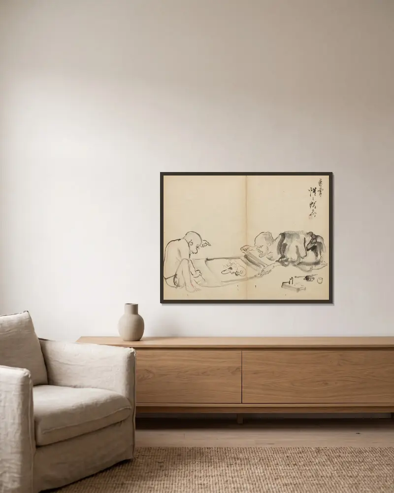 Patrzenie na obraz, Kawanabe Kyōsai w ramie na ścianie