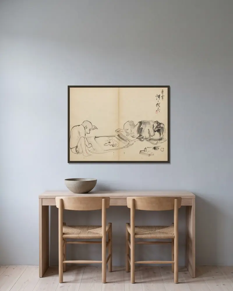 Patrzenie na obraz, Kawanabe Kyōsai w ramie na ścianie