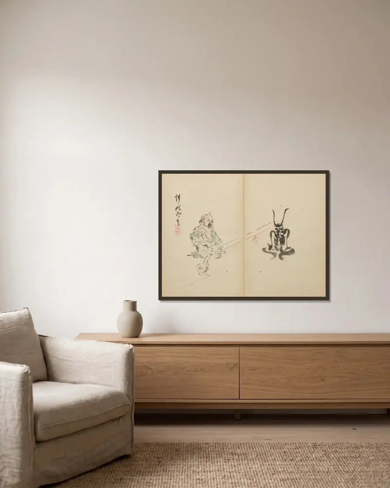 Snail Versus Demon, Kawanabe Kyōsai v rámu na stěně