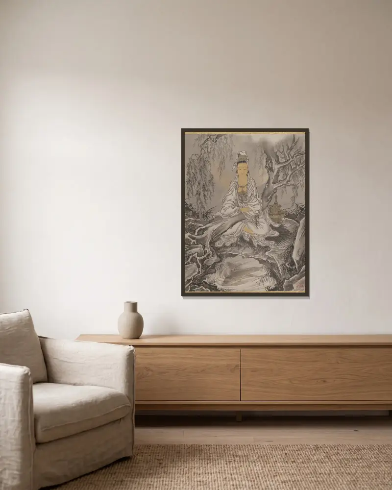Kannon w białej szacie, Kawanabe Kyōsai w ramie na ścianie