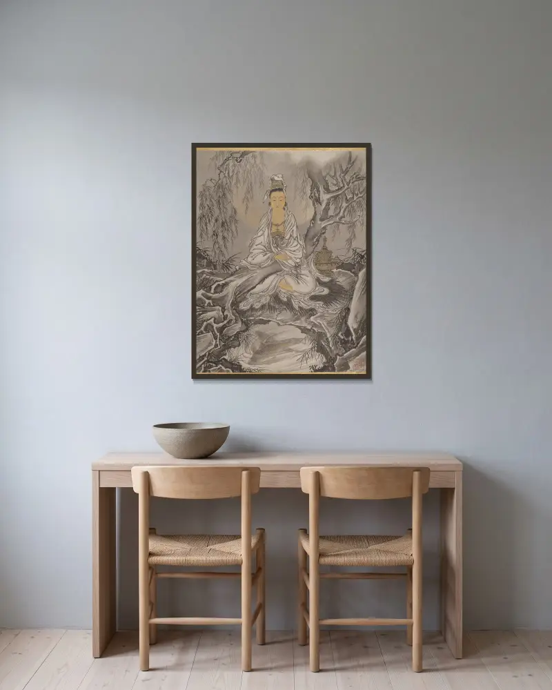 Kannon w białej szacie, Kawanabe Kyōsai w ramie na ścianie