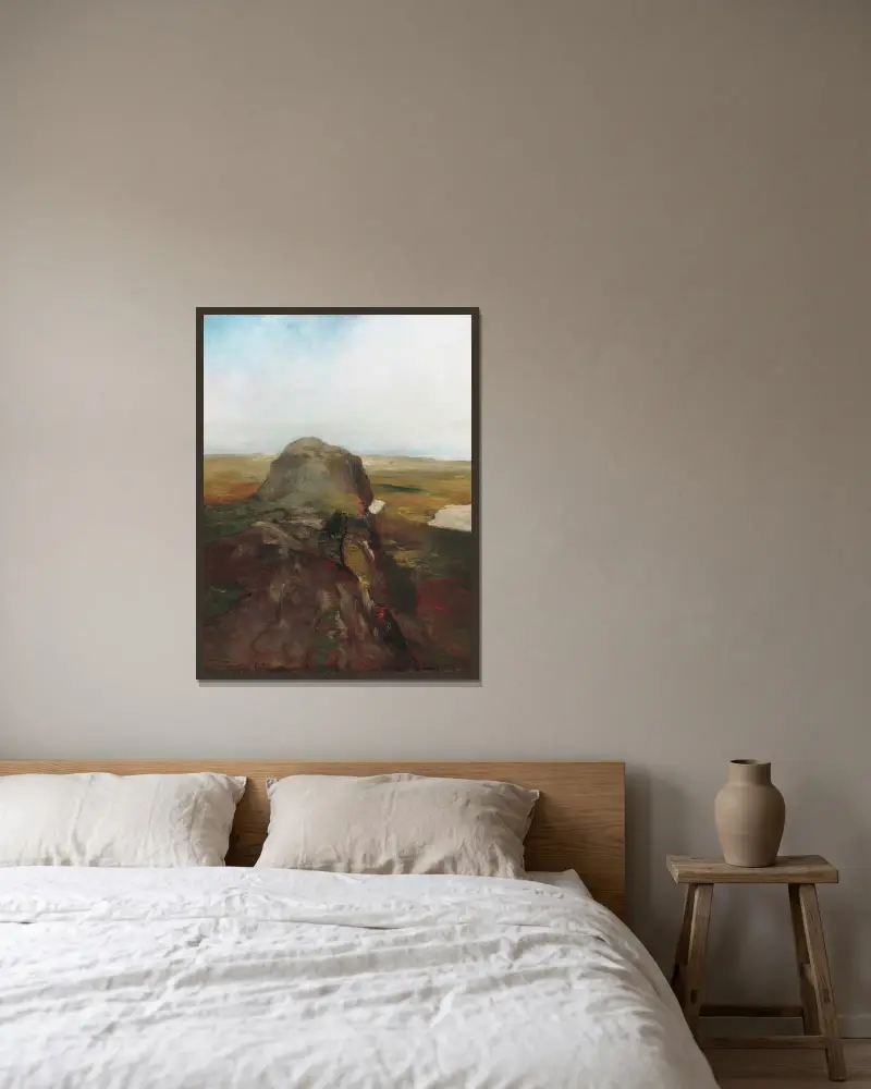 Höststudie, utsikt över Hanging Rock, Newport, R.I. av John La Farge inramad på en vägg
