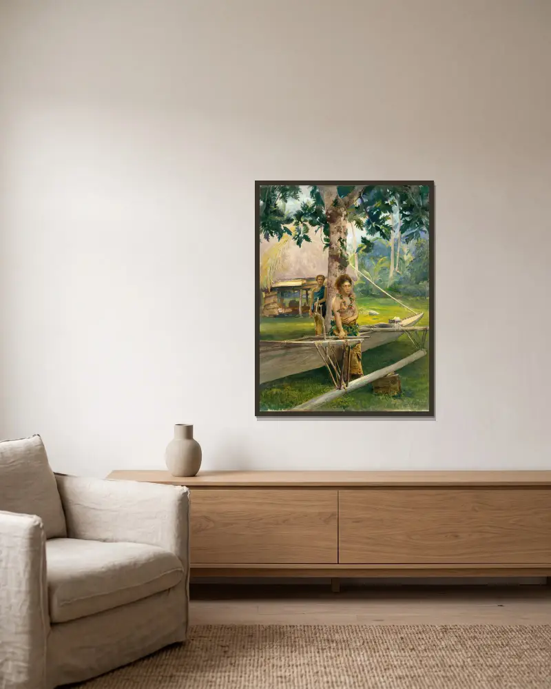 Porträt von Faase, der Taupo – der offiziellen Jungfrau – in der Fagaloa Bay, und ihrer Duenna, Samoa von John La Farge gerahmt an einer Wand