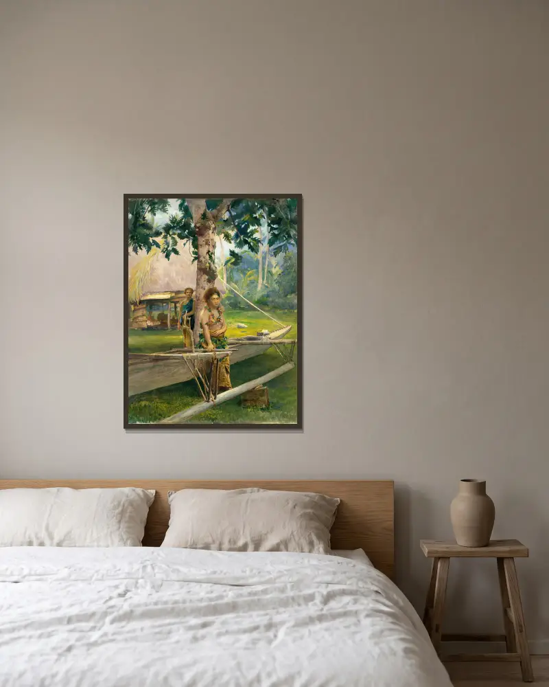 Porträt von Faase, der Taupo – der offiziellen Jungfrau – in der Fagaloa Bay, und ihrer Duenna, Samoa von John La Farge gerahmt an einer Wand