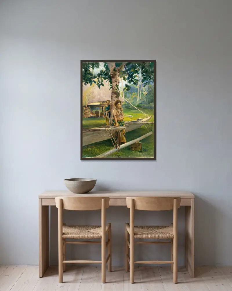 Porträt von Faase, der Taupo – der offiziellen Jungfrau – in der Fagaloa Bay, und ihrer Duenna, Samoa von John La Farge gerahmt an einer Wand