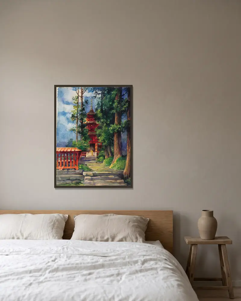 Czerwona pagoda, Nikko, John La Farge w ramie na ścianie
