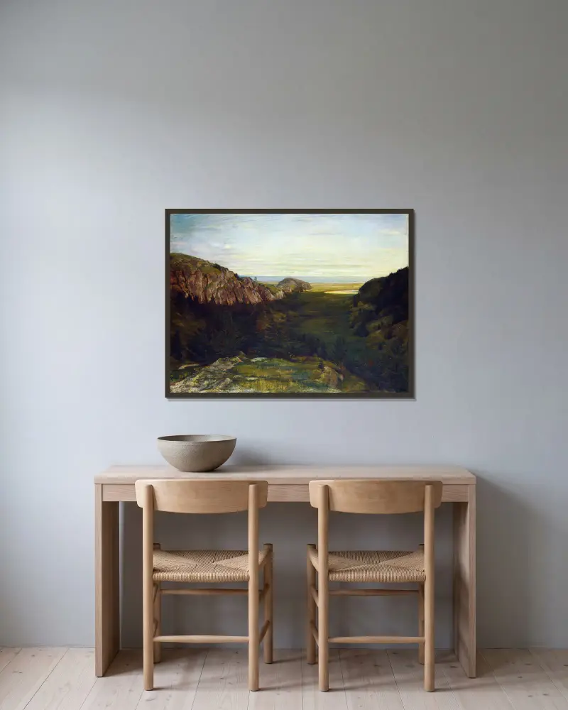 Den sista dalen – paradisets klippor av John La Farge inramad på en vägg