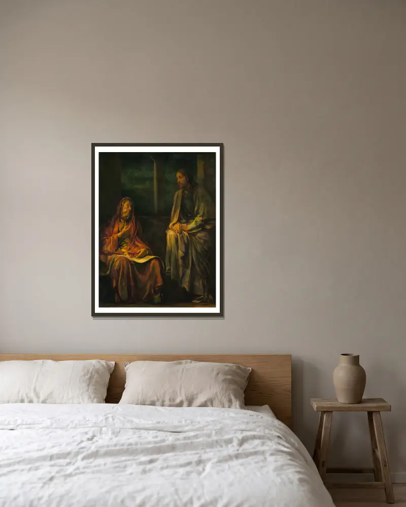 Nikodemus besöker Kristus av John La Farge inramad på en vägg