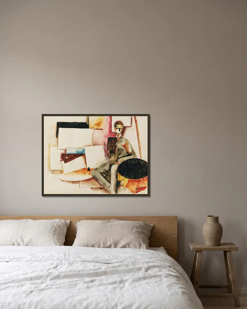 Studie für; Der sitzende Mann von Roger de La Fresnaye gerahmt an einer Wand
