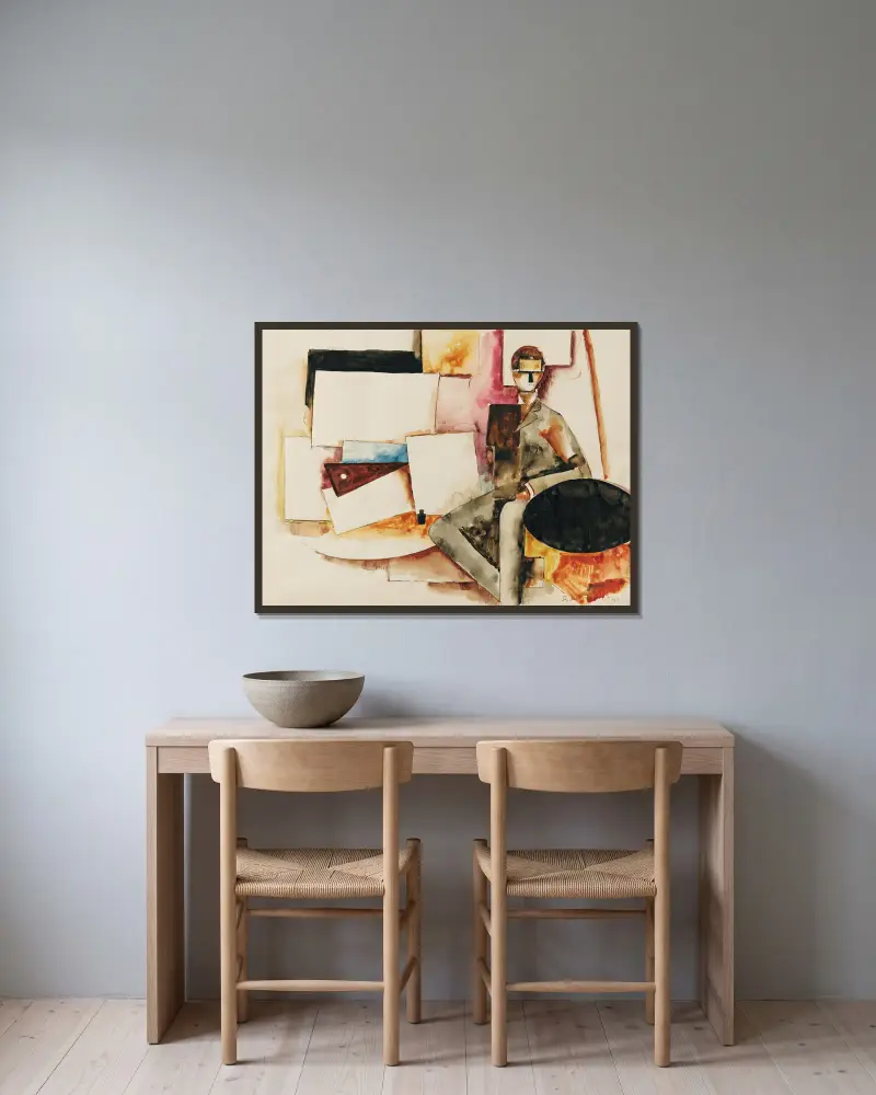 Studie für; Der sitzende Mann von Roger de La Fresnaye gerahmt an einer Wand