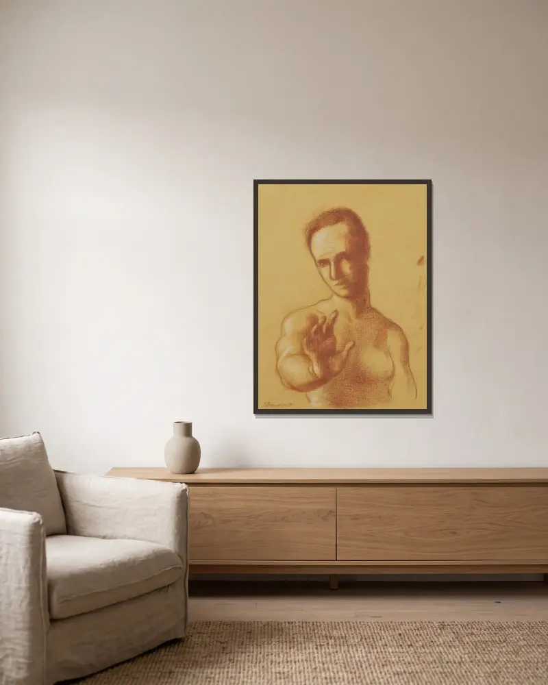 Der Mann mit ausgestrecktem Arm von Roger de La Fresnaye gerahmt an einer Wand