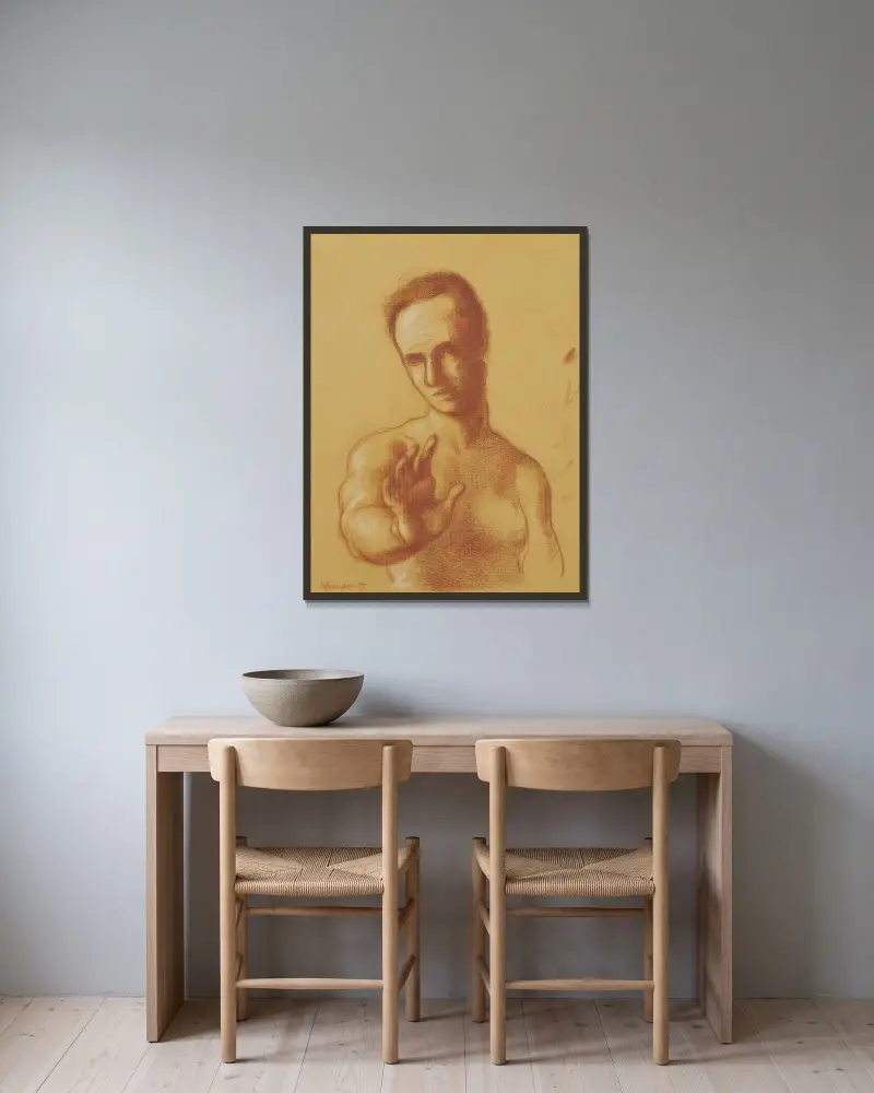 Der Mann mit ausgestrecktem Arm von Roger de La Fresnaye gerahmt an einer Wand