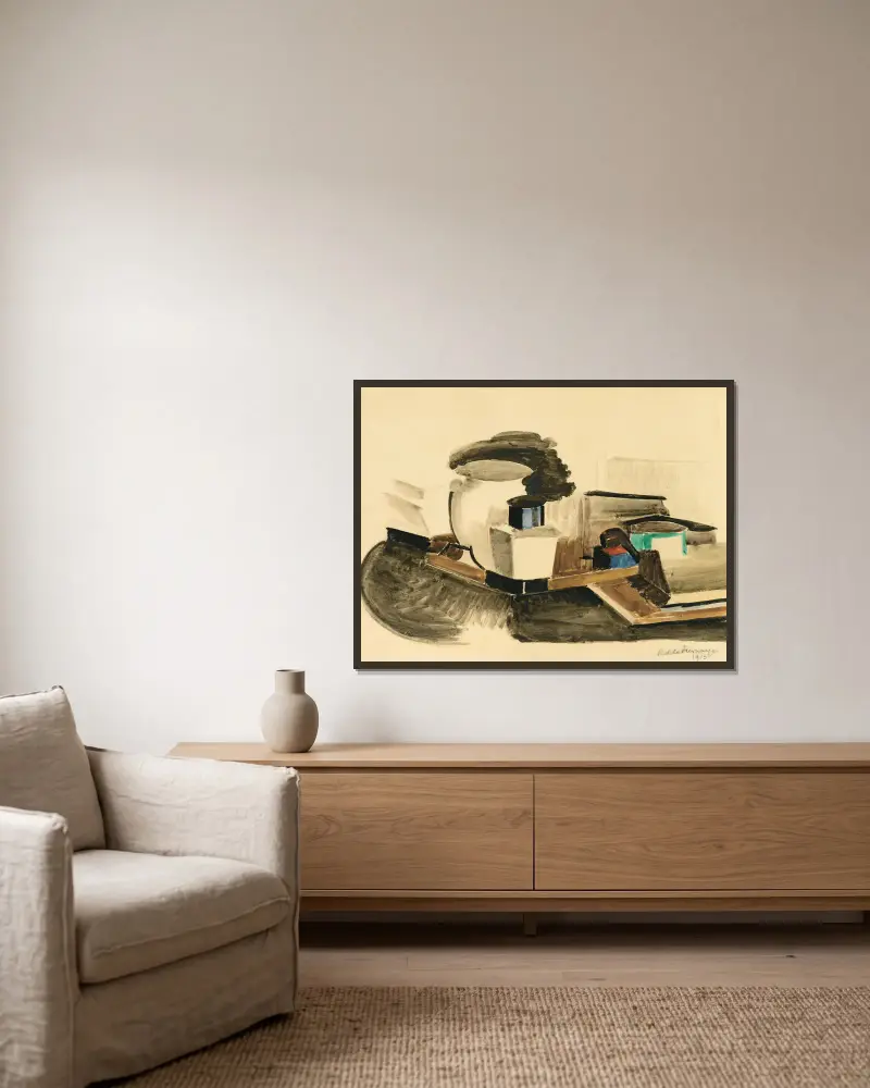 Stillleben mit Pfeife von Roger de La Fresnaye gerahmt an einer Wand