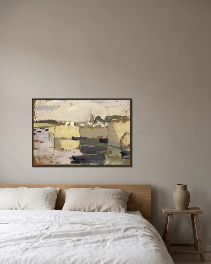 Village at the Water’s Edge av Roger de La Fresnaye inramad på en vägg
