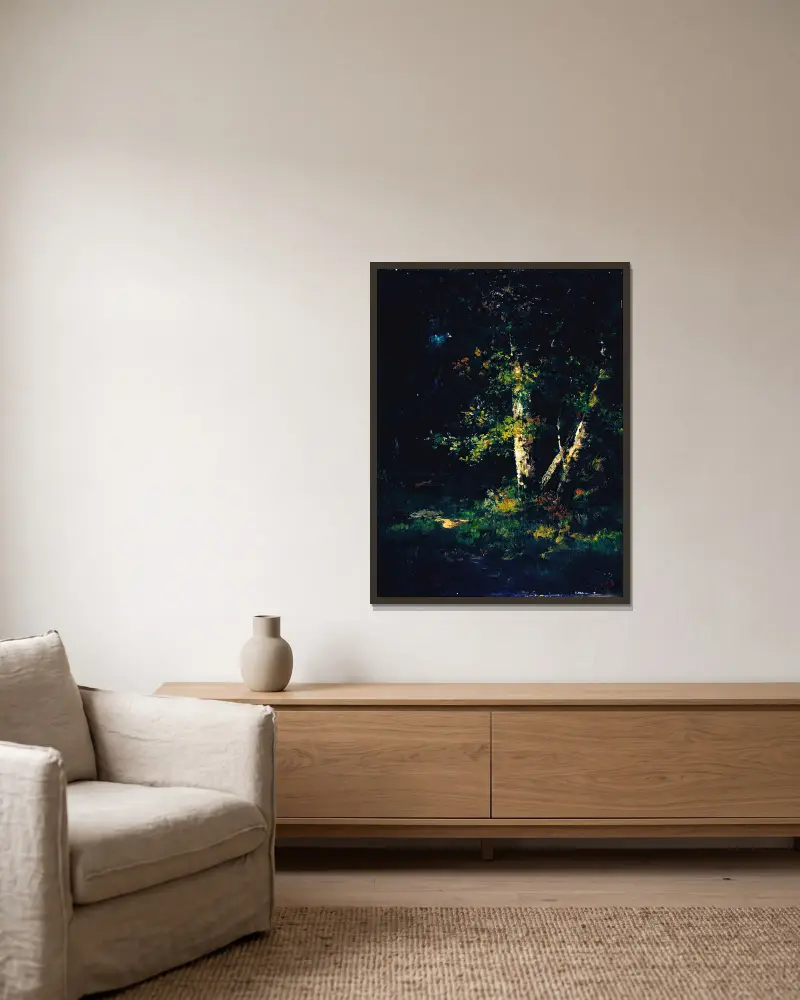 Forest Scene av Narcisse-Virgile Diaz de La Peña inramad på en vägg