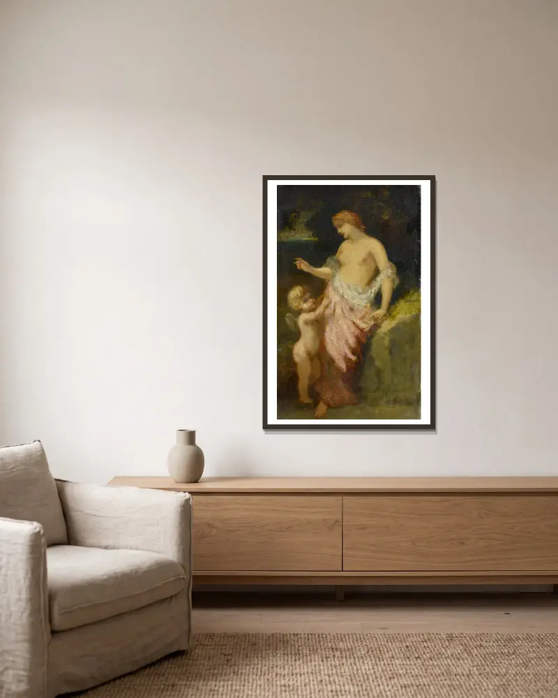 Venus And Cupid av Narcisse-Virgile Diaz de La Peña inramad på en vägg