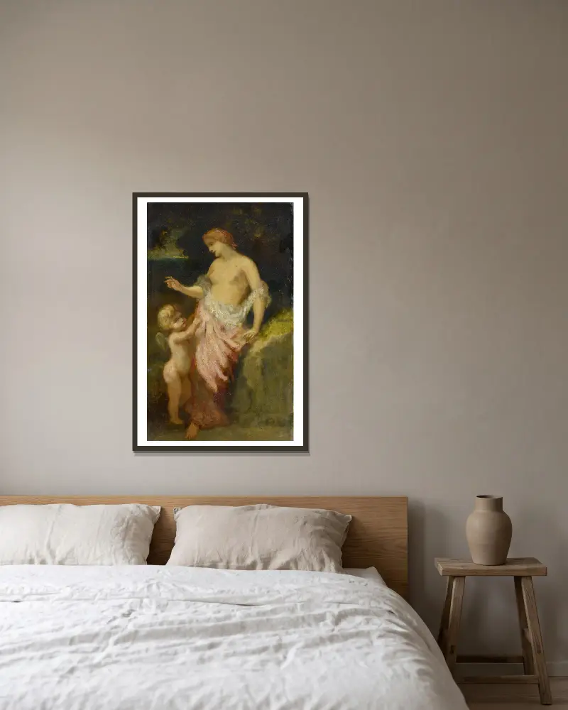 Venus And Cupid av Narcisse-Virgile Diaz de La Peña inramad på en vägg