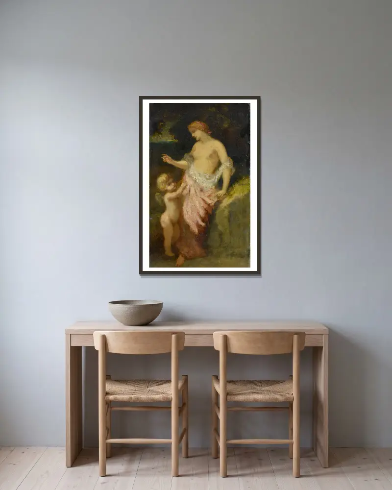 Venus And Cupid av Narcisse-Virgile Diaz de La Peña inramad på en vägg