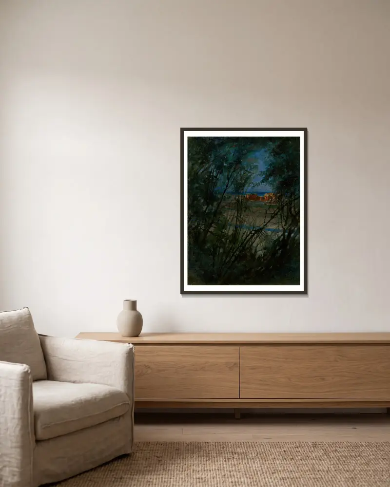 Blaue Landschaft von Ladislav Mednyánszky gerahmt an einer Wand