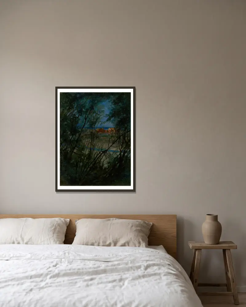 Blaue Landschaft von Ladislav Mednyánszky gerahmt an einer Wand
