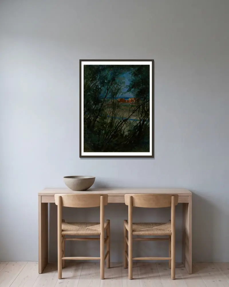 Blaue Landschaft von Ladislav Mednyánszky gerahmt an einer Wand