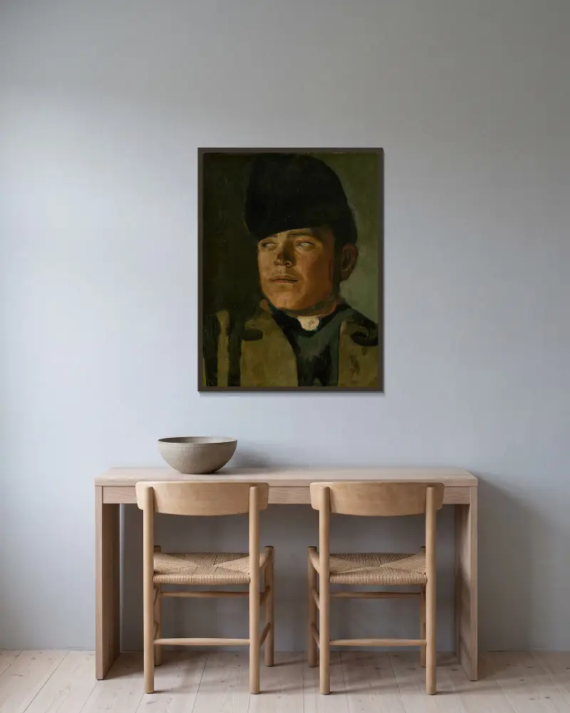 Pan młody w futrzanej czapce, Ladislav Mednyánszky w ramie na ścianie