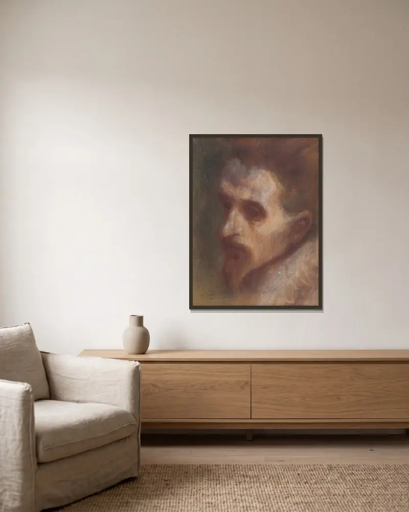 Kopf des Denkers von Ladislav Mednyánszky gerahmt an einer Wand