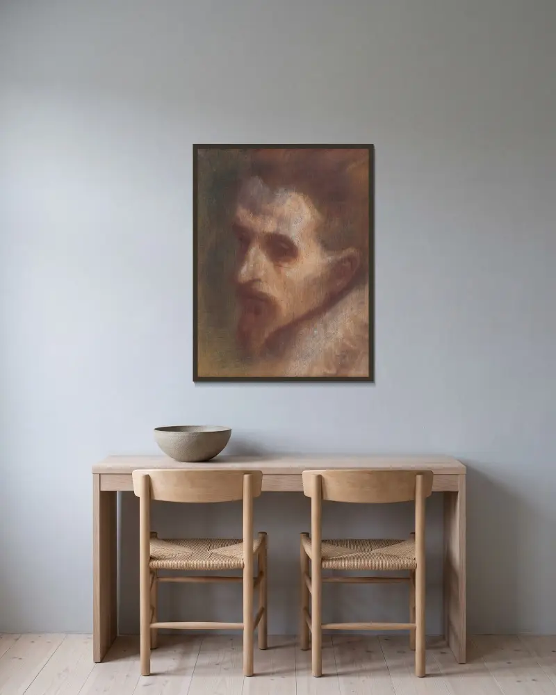 Kopf des Denkers von Ladislav Mednyánszky gerahmt an einer Wand