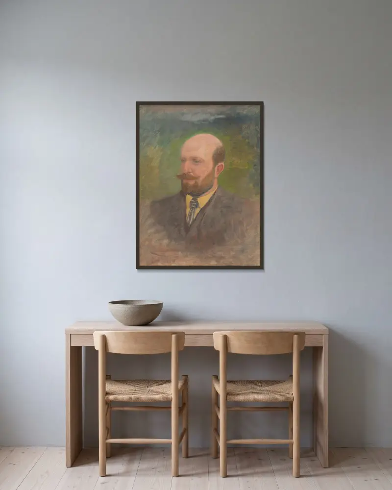 Bildnis eines Mannes mit Krawatte von Ladislav Mednyánszky gerahmt an einer Wand