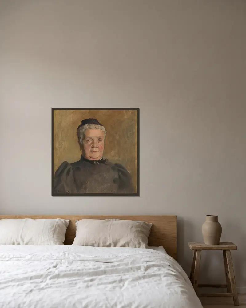 Porträtt av Evelin Czóbel av Ladislav Mednyánszky inramad på en vägg