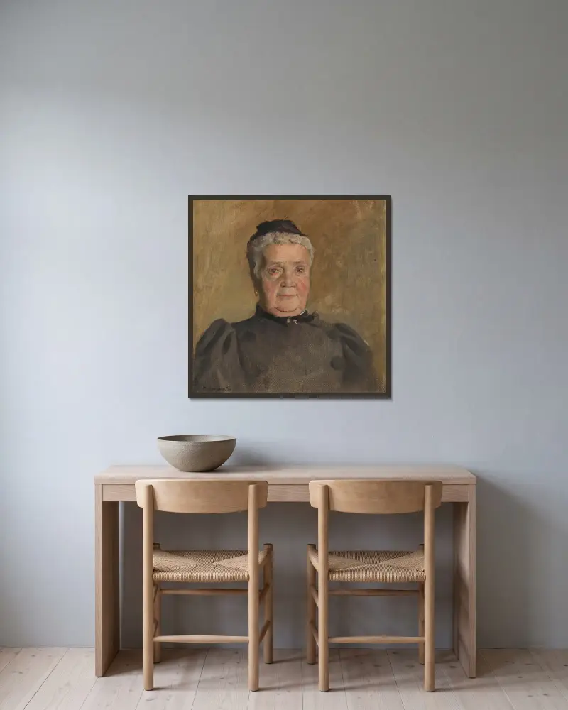 Porträtt av Evelin Czóbel av Ladislav Mednyánszky inramad på en vägg