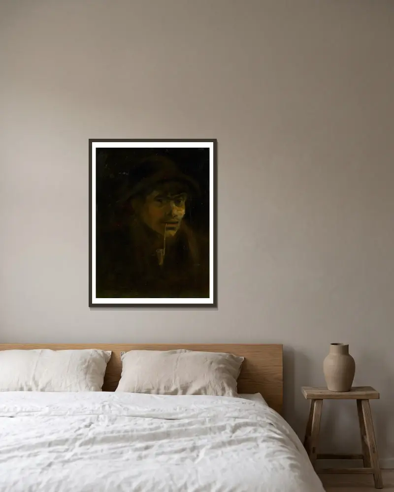 Landstreicher mit Pfeife von Ladislav Mednyánszky gerahmt an einer Wand