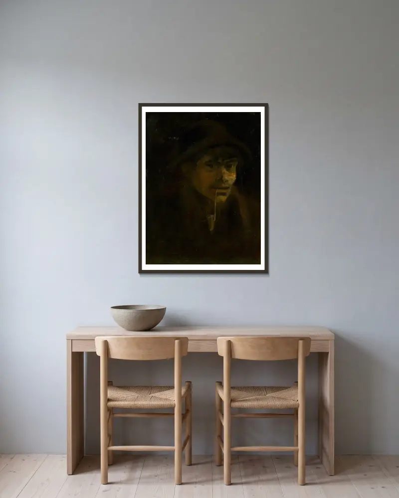 Landstreicher mit Pfeife von Ladislav Mednyánszky gerahmt an einer Wand