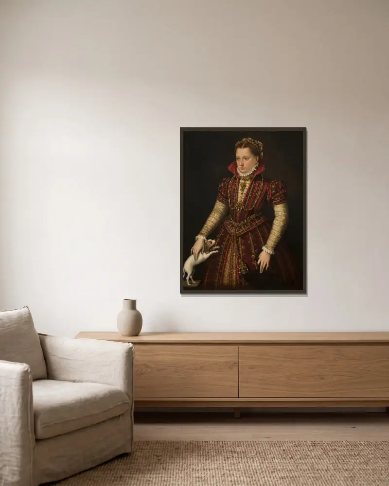 Portrait of a Noblewoman av Lavinia Fontana inramad på en vägg