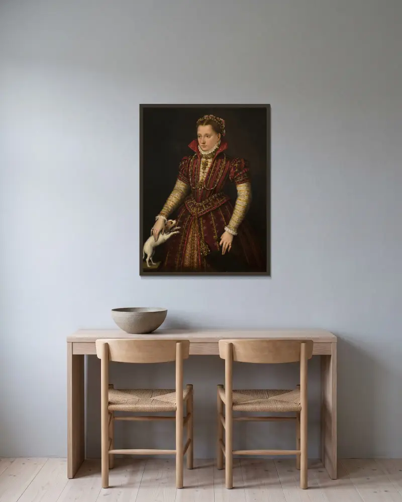 Portrait of a Noblewoman av Lavinia Fontana inramad på en vägg
