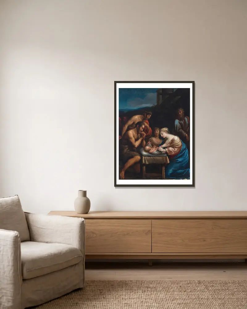 Die Anbetung der Hirten von Lavinia Fontana gerahmt an einer Wand
