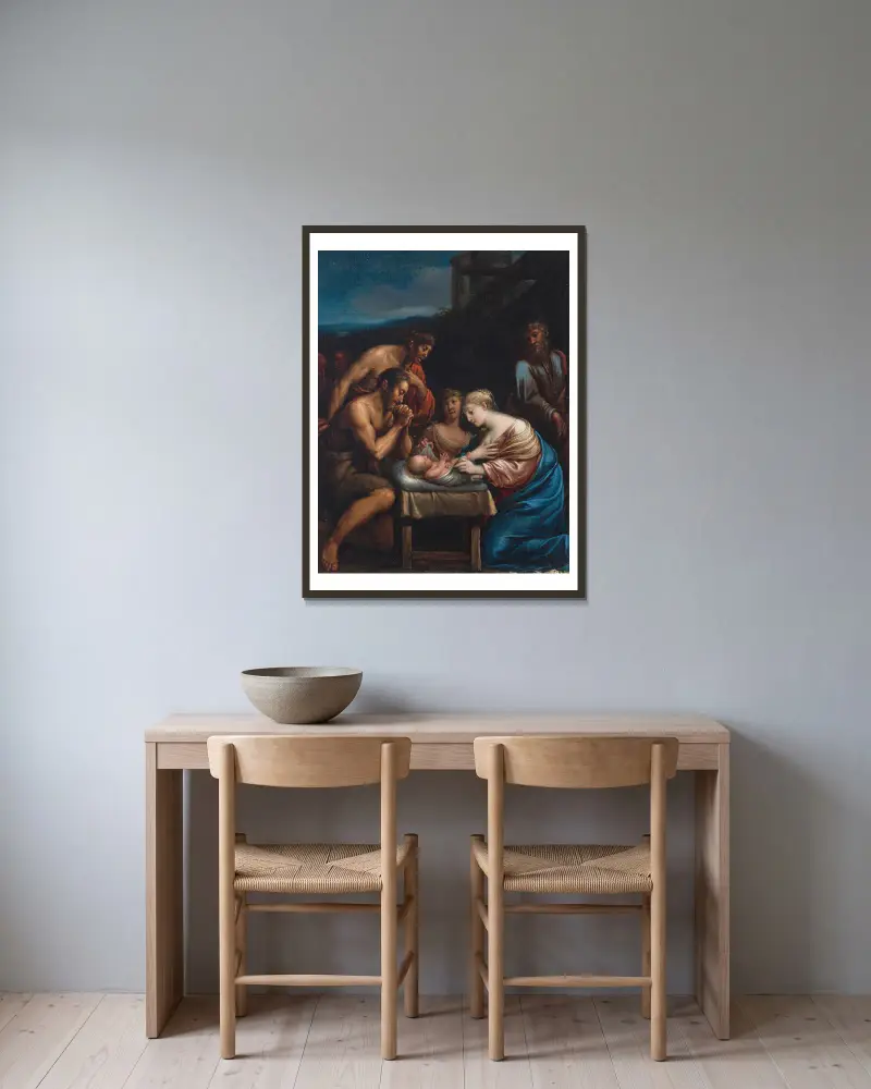 Die Anbetung der Hirten von Lavinia Fontana gerahmt an einer Wand