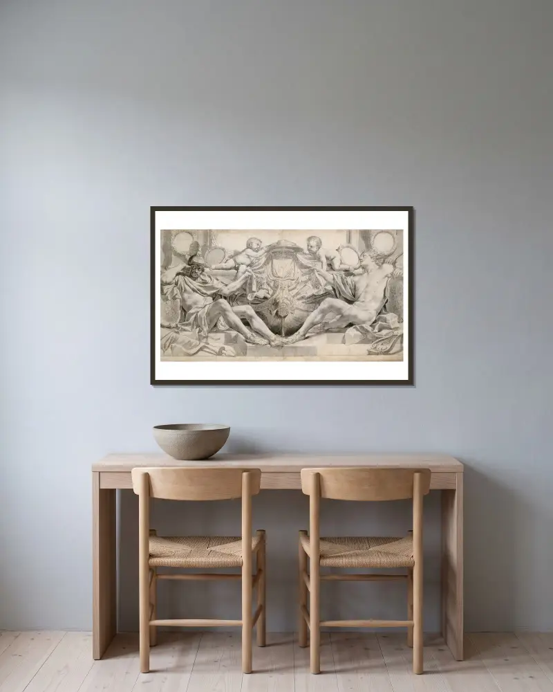 Allegori till kardinal Richelieus ära av Charles Le Brun inramad på en vägg