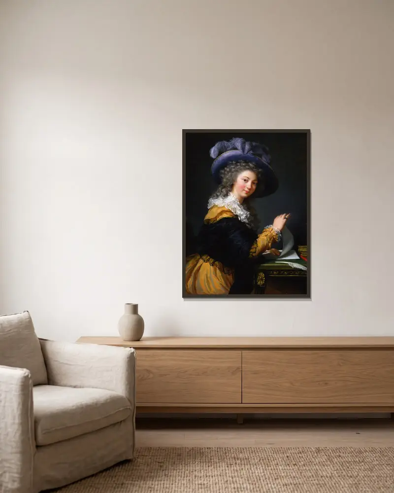 Comtesse de Cérès Former title (from 1963 to 1992)- Lady Folding a Letter av Elisabeth Louise Vigée Le Brun inramad på en vägg
