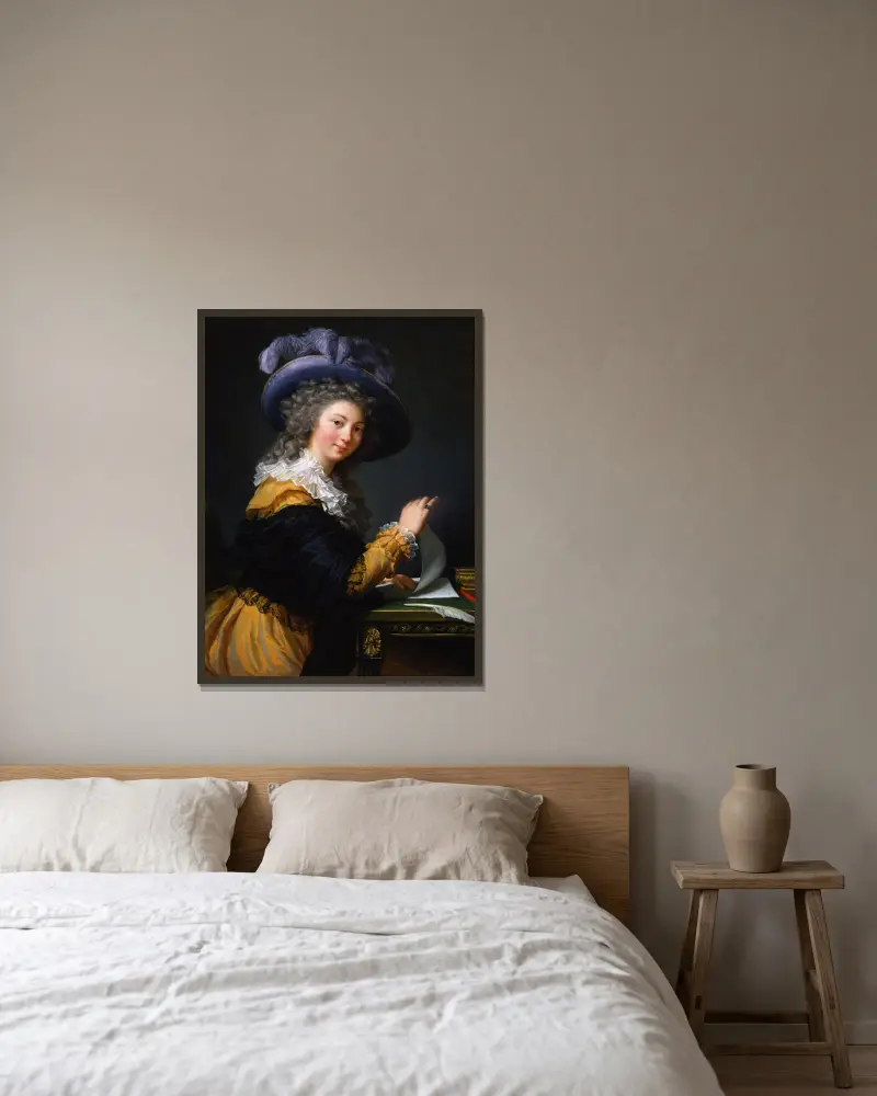 Comtesse de Cérès Former title (from 1963 to 1992)- Lady Folding a Letter av Elisabeth Louise Vigée Le Brun inramad på en vägg