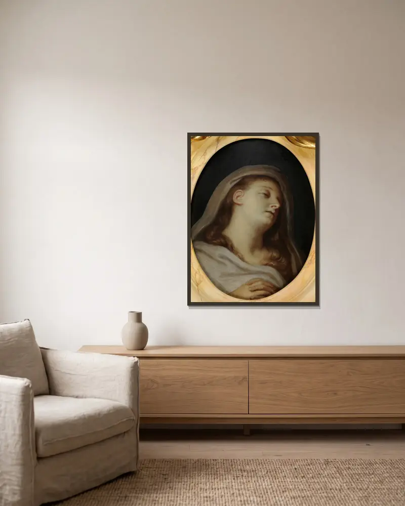 Grabporträt der Henriette Sélincart von Charles Le Brun gerahmt an einer Wand