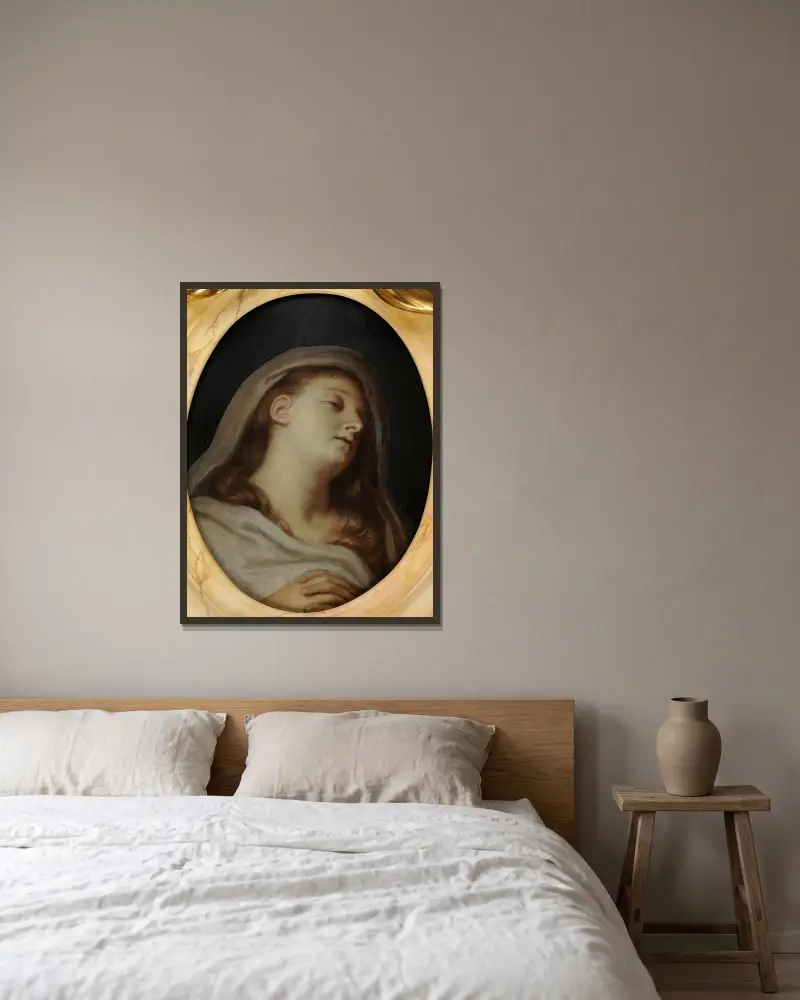 Grabporträt der Henriette Sélincart von Charles Le Brun gerahmt an einer Wand