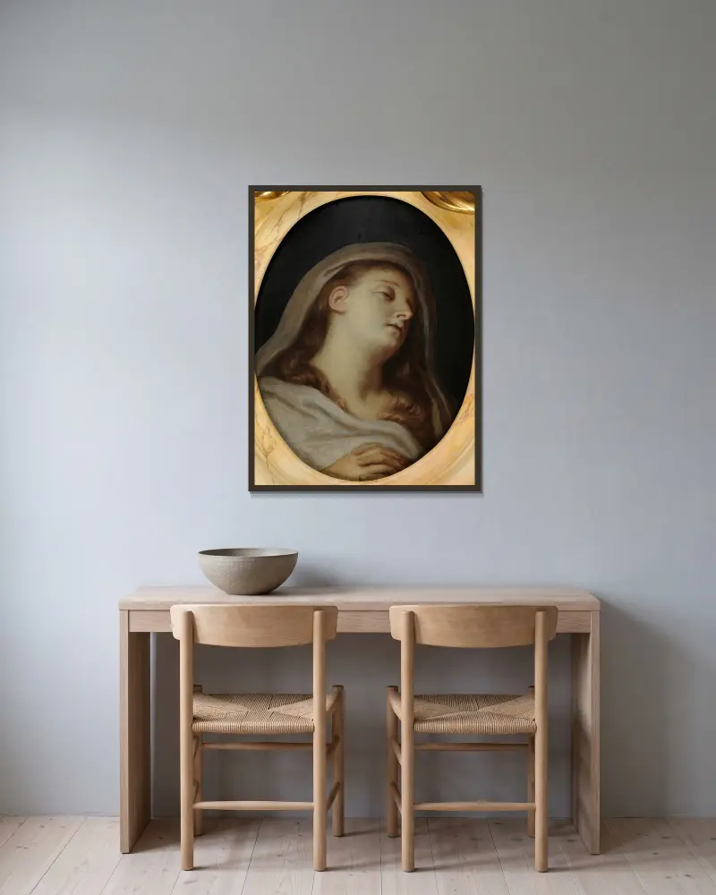 Grabporträt der Henriette Sélincart von Charles Le Brun gerahmt an einer Wand
