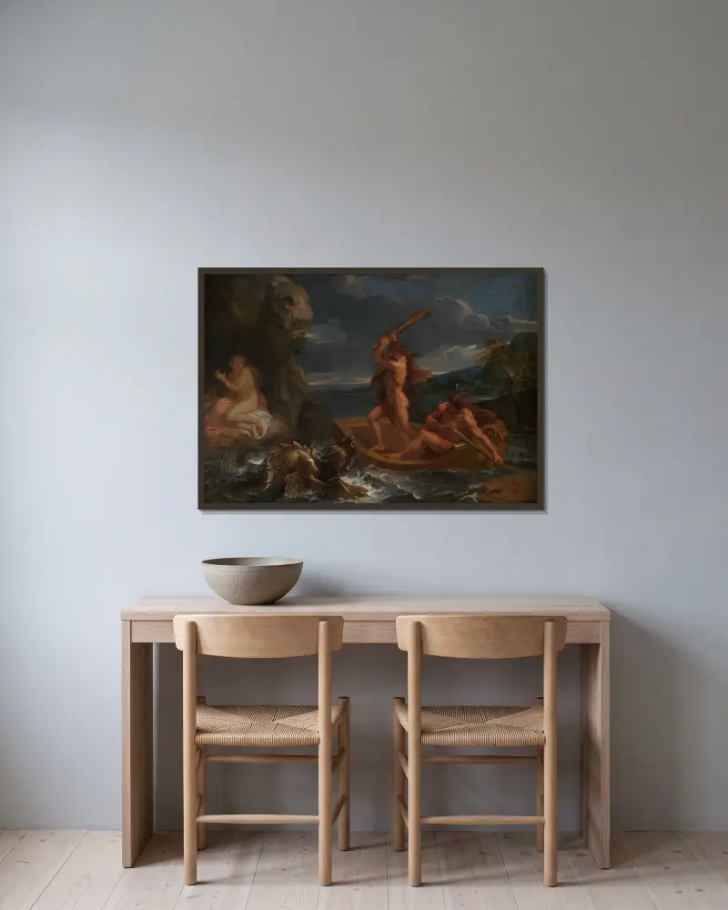 Herakles befreit Hesione von Charles Le Brun gerahmt an einer Wand
