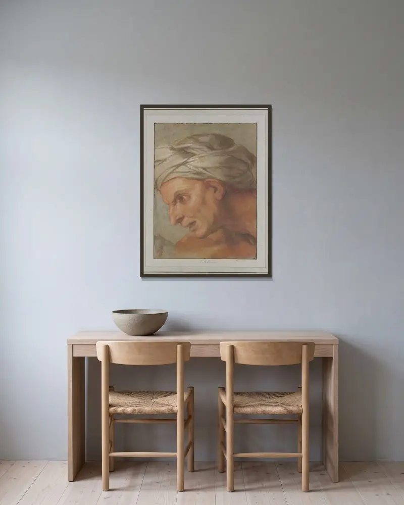 Kopf im Profil nach links aus den 'Königinnen zu Füßen Alexanders des Großen' von Charles Le Brun gerahmt an einer Wand