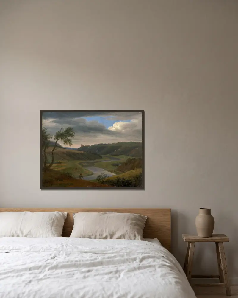 Landskap vid Maas nära Aiglemon av Elisabeth Louise Vigée Le Brun inramad på en vägg