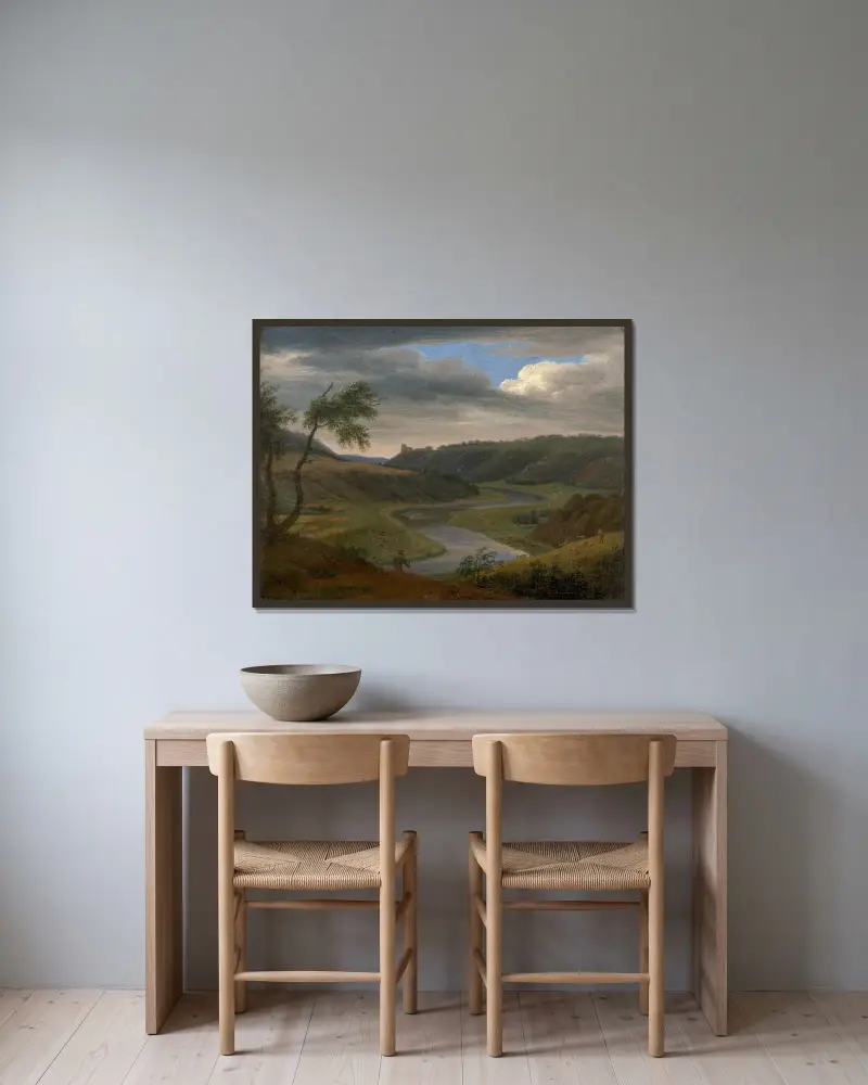 Landskap vid Maas nära Aiglemon av Elisabeth Louise Vigée Le Brun inramad på en vägg