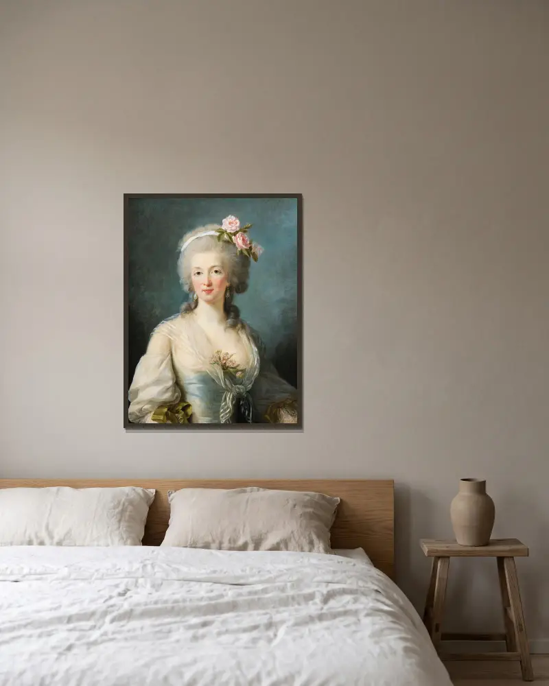 Porträtt av en dam, påstått föreställande Jeanne de Valois, grevinna de la Motte av Elisabeth Louise Vigée Le Brun inramad på en vägg