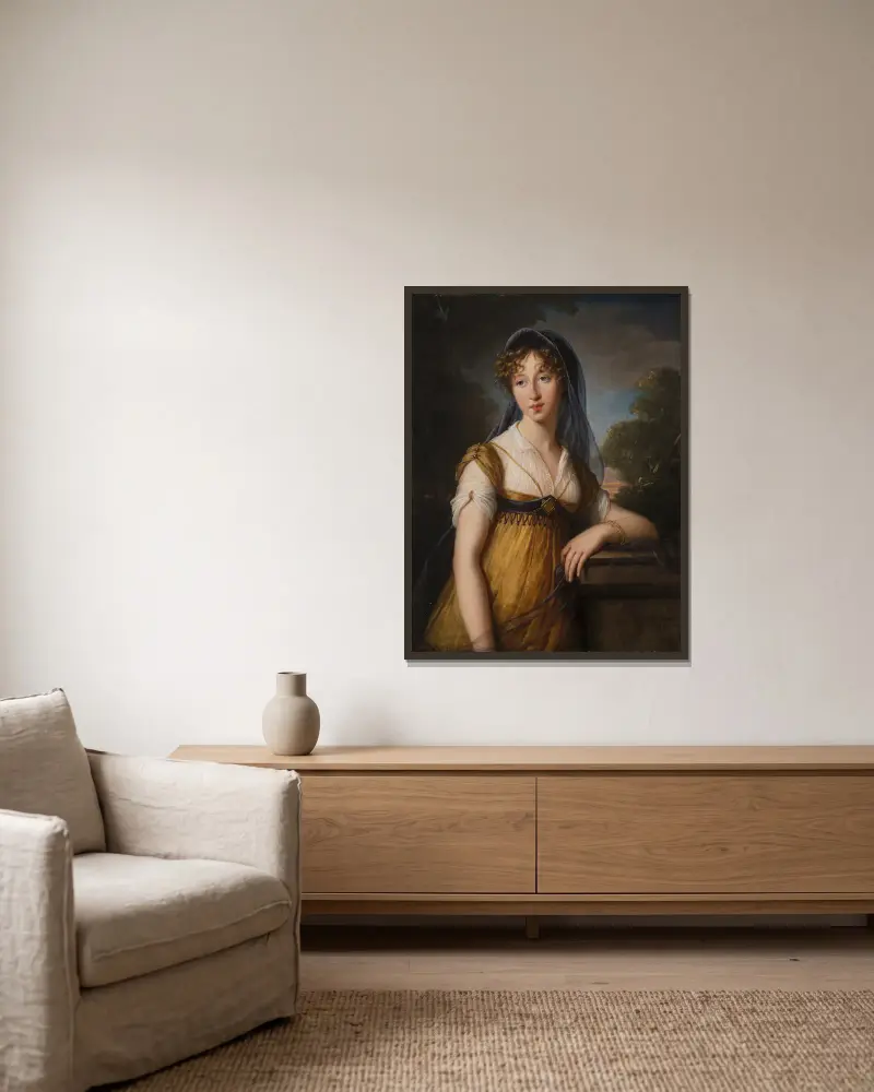 Porträtt av en kvinna av Elisabeth Louise Vigée Le Brun inramad på en vägg