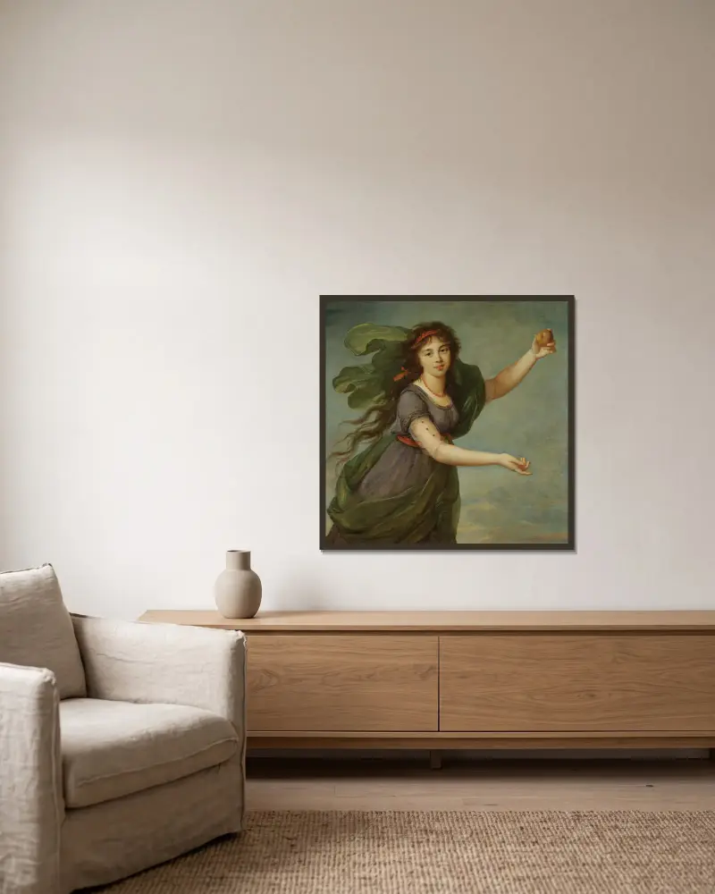 Porträt eines jungen Mädchens als Atalanta von Elisabeth Louise Vigée Le Brun gerahmt an einer Wand